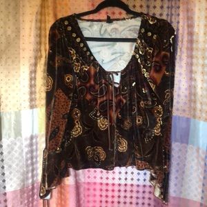 Y2K Paisley Velvet Fantasy Sleeve Top